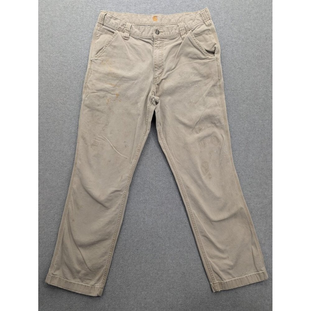 Carhartt Rugged Flex Rigby Pants Mens 34x32 Khaki Relaxed Fit Canvas Work 102291